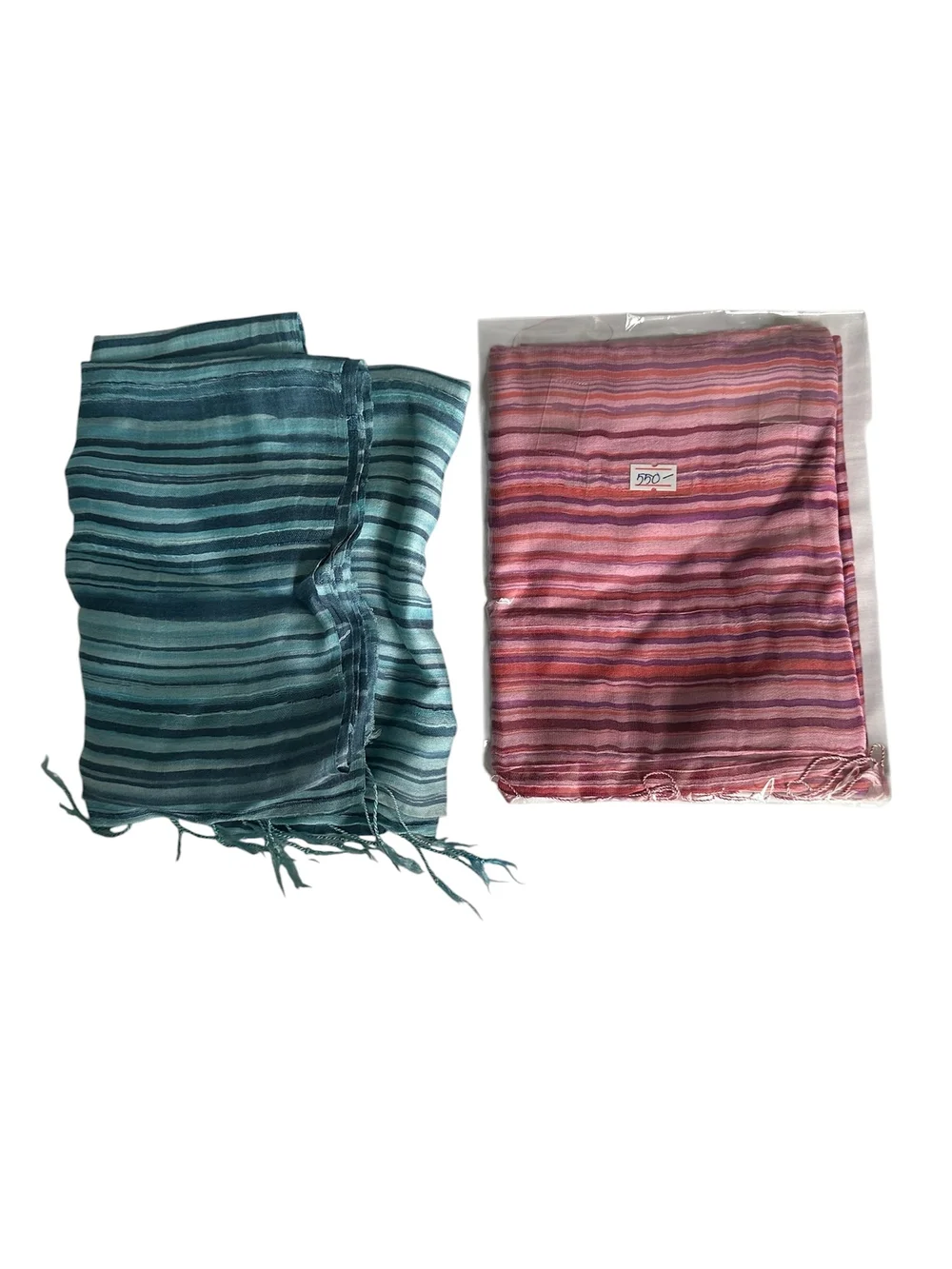 Sheer Striped Scarves In Teal and Pink